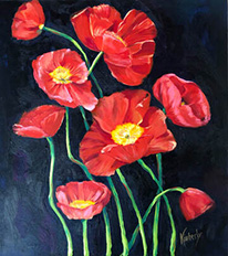 painting of poppies on black background